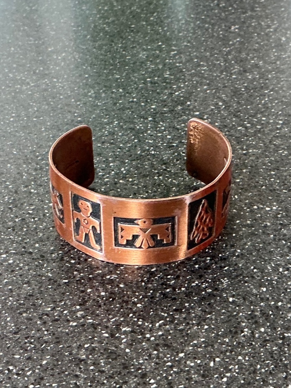 Vintage Copper Cuff Bracelet Southwest Storyteller Thunderbird Motif